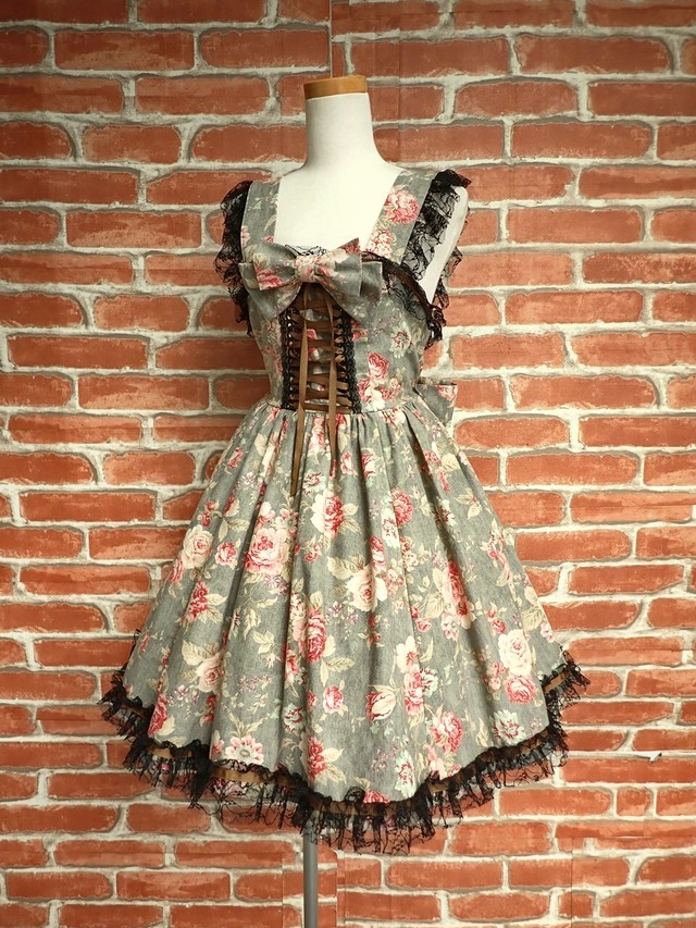 控えめお姫様のクラシカルフリルワンピース グレー Riflleshuffl