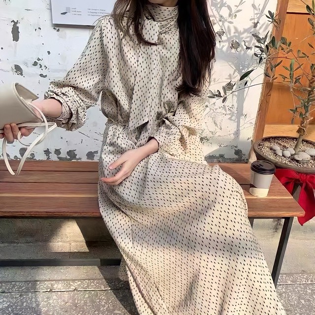 ribbon collar long dress