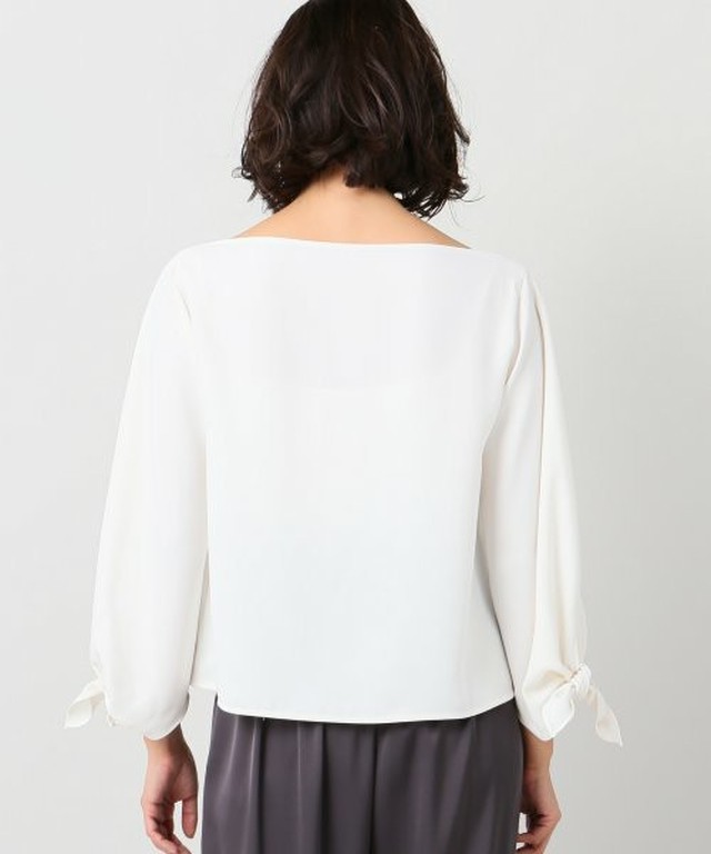 七分袖 ワンピース 膝丈 袖リボン アースカラー フェミニン きれいめ 大人可愛い ラウンドネック シンプル 上品 ワンポイント Horai