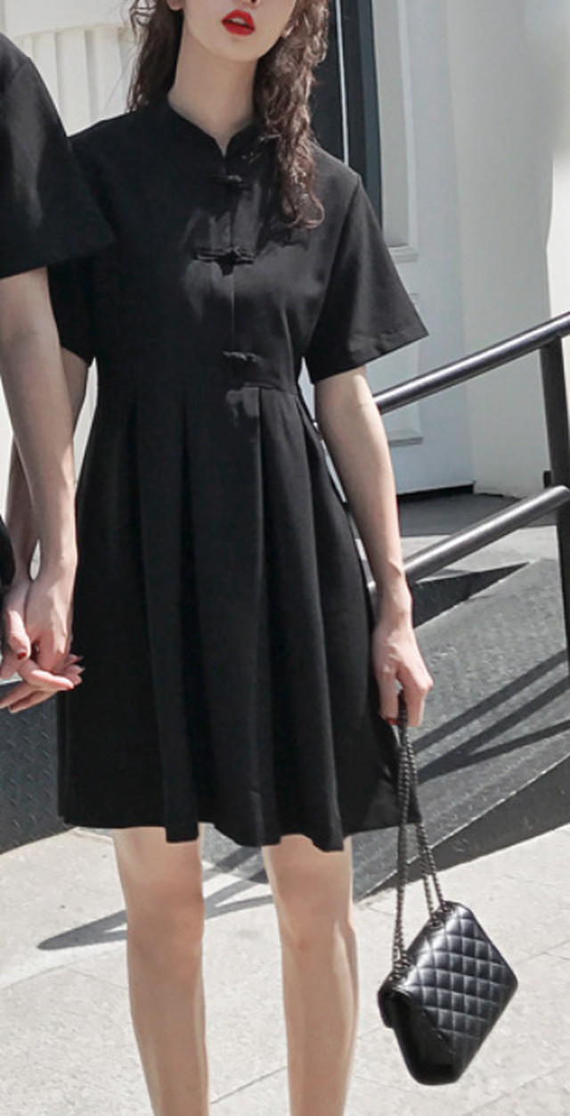 Top Mode ワンピース ひざ丈 チャイナボタン フレアワンピ 膝上丈 ミニワンピ 半袖 チャイナドレス チャイナ服 レディース 漢服 ワンピース ロリータ 原宿系 ゆめかわ 病みかわ 普段着 青文字系かわいい レディース ユニセックス こなれ感 きれいめ 夏 レディース ユニ