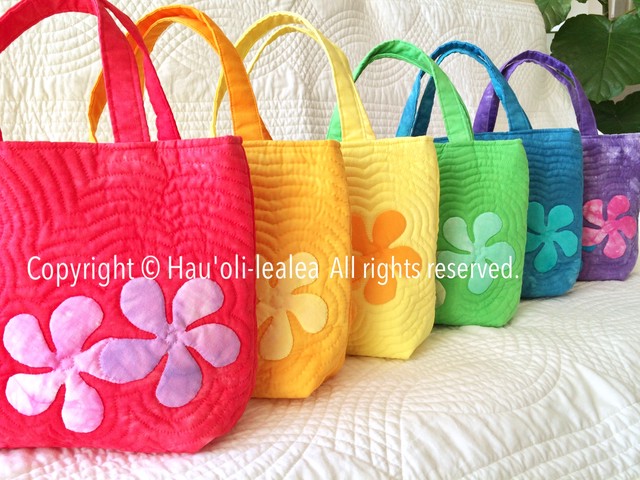 プルメリアのトートバッグ アヌエヌエ虹 ハワイアンキルト キット Hau Oli Lealea