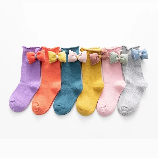 ぷっくりリボンと配色がかわいい リボンソックス 藍色 靴下 キッズ 子ども服 春 Hikari Socks インポート靴下専門店です