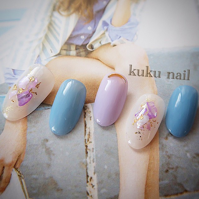 ブルー パープルシェルネイル Kuku Nail