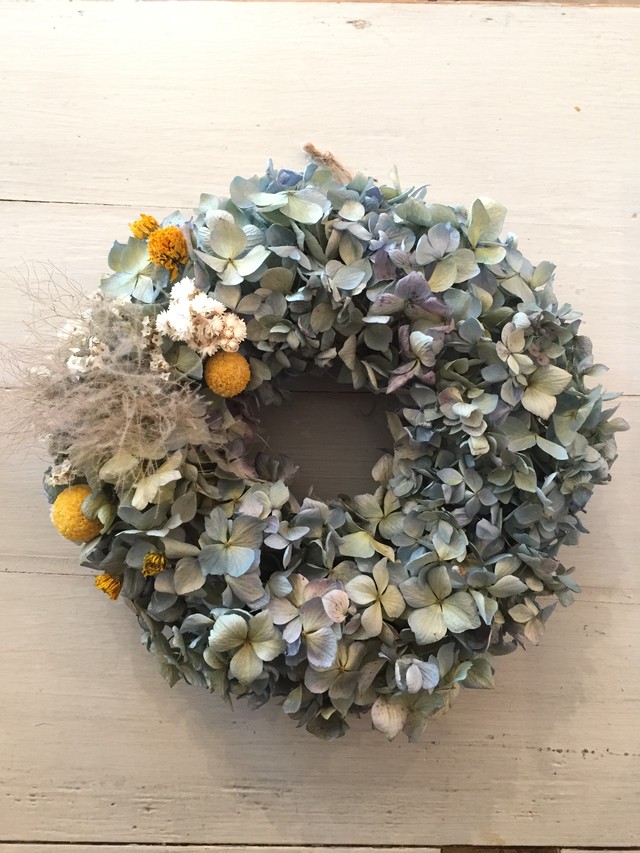 秋色紫陽花のドライフラワーリース Antique Zakka Cherir Fleur