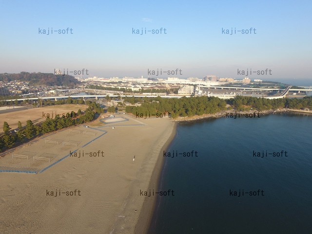 ドローン空撮写真 夕暮れの海の公園 Kajisoft ドローン空撮