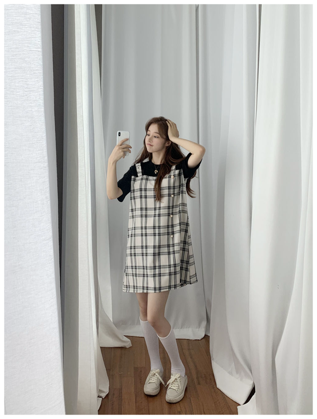 サロペットスカート チェック柄 ワンピース ミニ丈 レトロ ガーリー エプロンワンピース 可愛い デート Mh1752 Valentina210