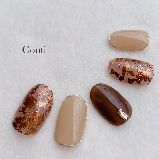 ブラウンネイル 秋冬ニュアンスネイル 大人可愛い ﾟconti ﾟ ネイルチップ販売