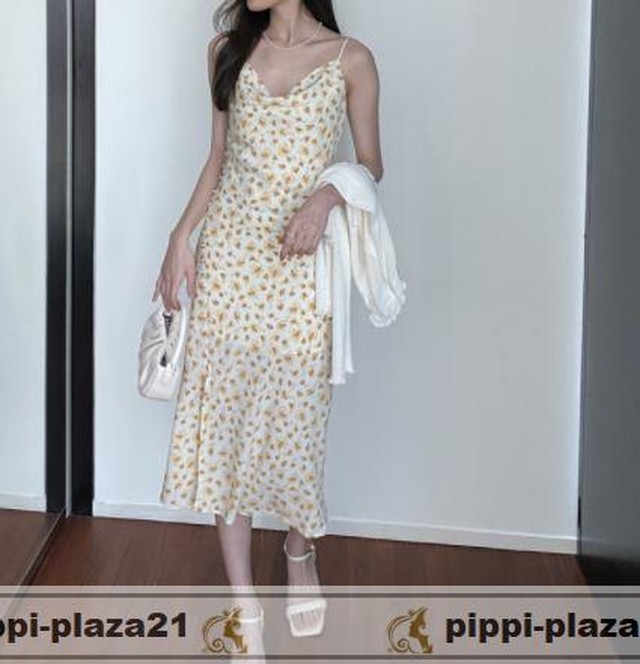 サマーワンピース ミディアム ひざ丈 花柄 フラワープリント リゾートワンピ セクシー かわいい きれいめ フェミニン 上品 おでかけ デート デイリー きれいめ 21年 春夏 春秋 Y12 Pippi Plaza21
