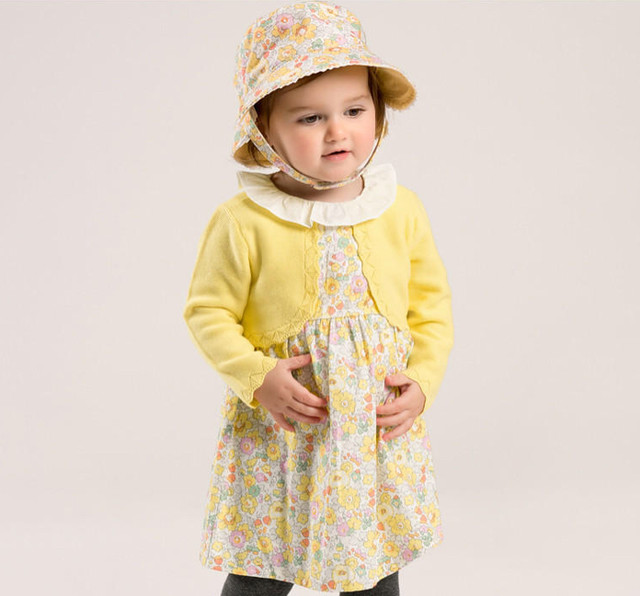 Dave Bella カーディガンドッキングイエローフローラルワンピース Dbj Mini Closet