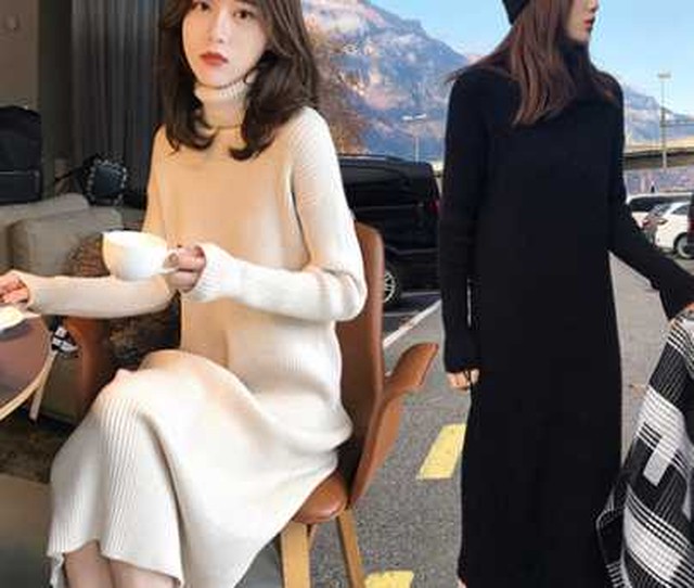 ニットワンピース ロング レディース リブニット 長袖 春 秋 冬 タートルネック きれいめ かわいい 大きいサイズ 着やせ Lalas