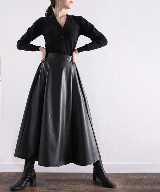 エコレザーロング丈無地フレアスカート ウエストゴム Clf032 Classicalelf クラシカルエルフ 公式 Base ベイス レディースファッション ファッション 通販