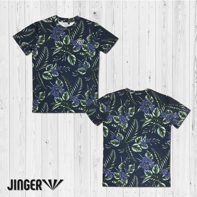 Jinger メンズ ボタニカル花柄ランニングtシャツ J 1002 ネイビー