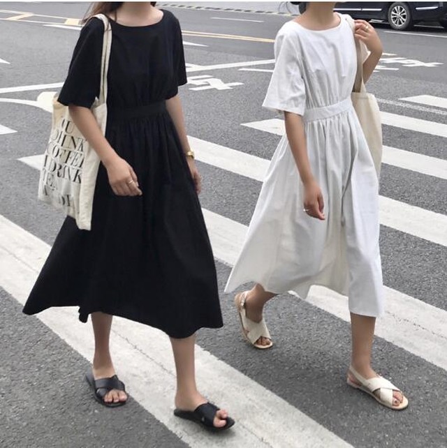 レディースワンピース 2色 背中開き ロングワンピース 新しいデザイン ミモレ丈 カジュアル 韓国風 Cn0585 ワンピの里