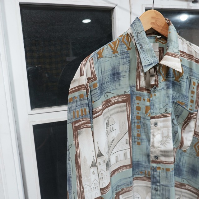 メンズl ビンテージ Redford 総柄 ボタン シャツ レトロ 柄シャツ 古着屋 Sputonic