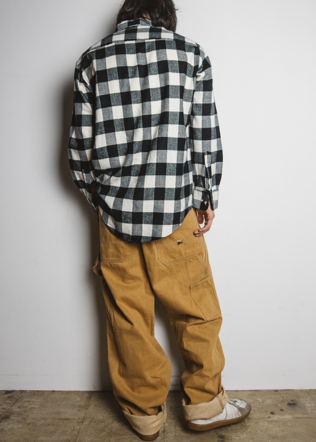 5000円コーデセット ギンガムチェックシャツ キャメルブラウン ペインターパンツ W34 14a61 Thrift Tokyo Tarock