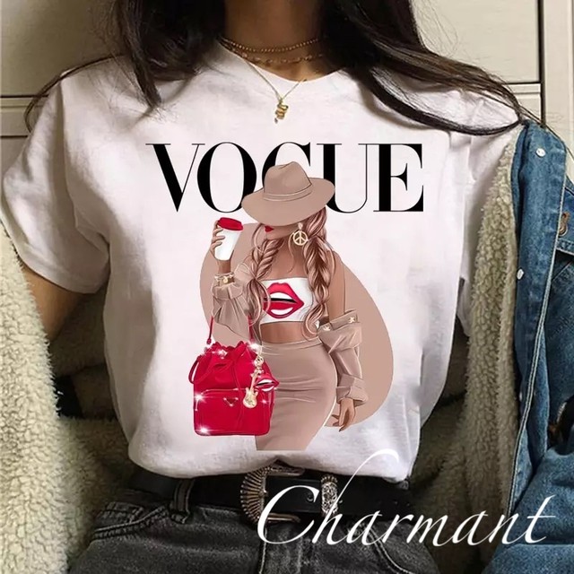 Vogue Tシャツ 可愛い 海外セレブ 白 春夏 レディース トップス インポート セレクトショップ Charmant ｼｬﾙﾏﾝ