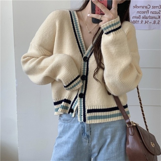 シンプルコーデ 人気 柔らか 清新 長袖 アバンギャルド スウィート 韓国ファッション 綺麗系服 ニット カーディガン アウター 75shops
