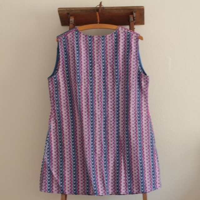 おばあちゃんのエプロンワンピース かっぽう着 縞花柄 Usagi