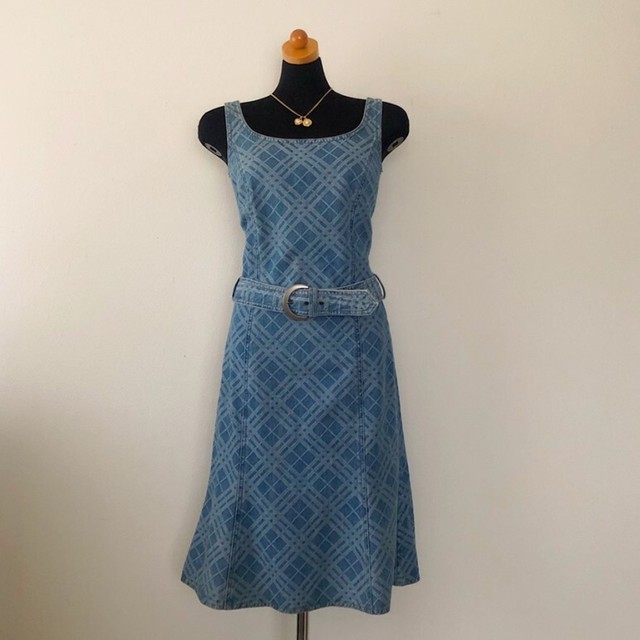バーバリーロンドンブルーラベルデニムチェックベルトセットアップワンピース Burberry London Blue Label Denim Check Belt Setup One Piece Rola Dresser S