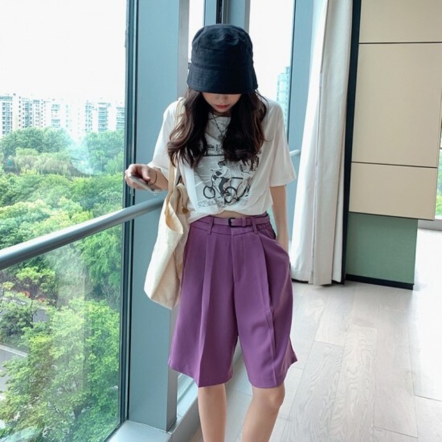 ハイウエストショートパンツ レディースパンツ ショートパンツ 膝丈 カジュアルスタイル 春夏 韓国ファッション 大きめサイズ K0275 Shopmall To You