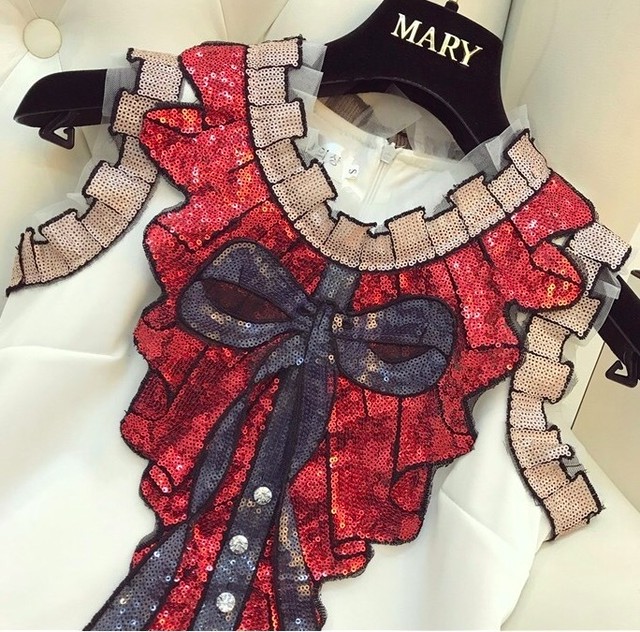 即納 スパンコールワンピース ホワイト Bellcloset