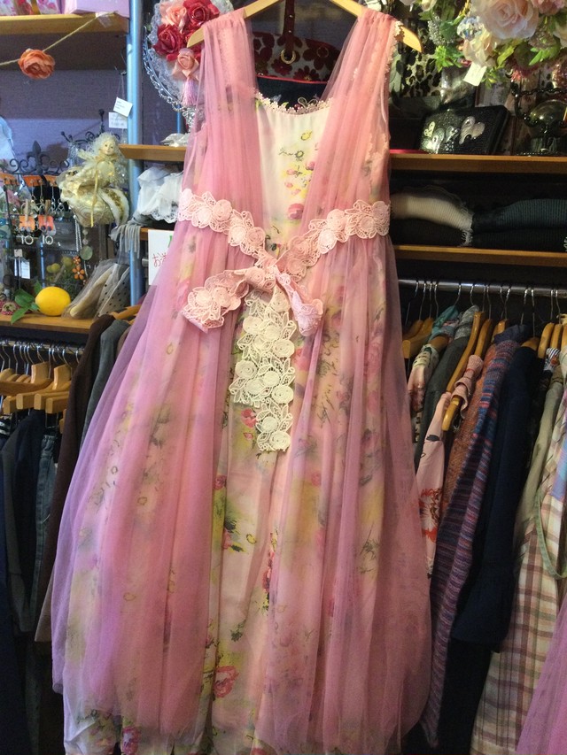 ロングジレ ローズプリント セットアップワンピースドレス Xlサイズ Croche