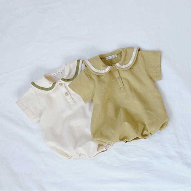 全2色 ロンパース 半袖 襟付き マリン セーラー ワンピース カバーオール ボディースーツ シャツ トップス 白 緑 夏 かわいい 新生児 子供 キッズ ベビー服 赤ちゃん 男の子 女の子 Ka8 Berceau Select Shop ベルソー セレクトショップ キッズ 親子ペアetc