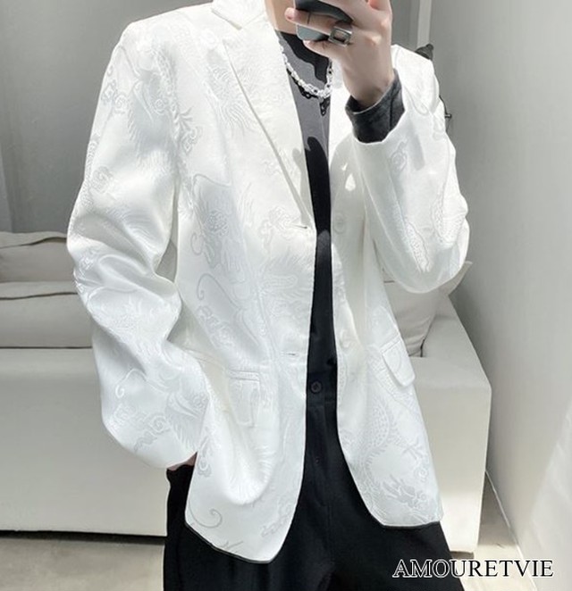 カジュアルジャケット 白 ホワイト スタイリッシュ モダン スマート カジュアル アウター メンズ オルチャン 韓国ファッション Amouretvie モレヴィ