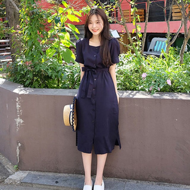 カラー豊富 ワンピース バックリボン スクエアネック レディース 半袖 夏 パフスリーブ フェミニン 可愛い スタイルアップ 女子会 きれいめ Ptnym3199 Shop Suba