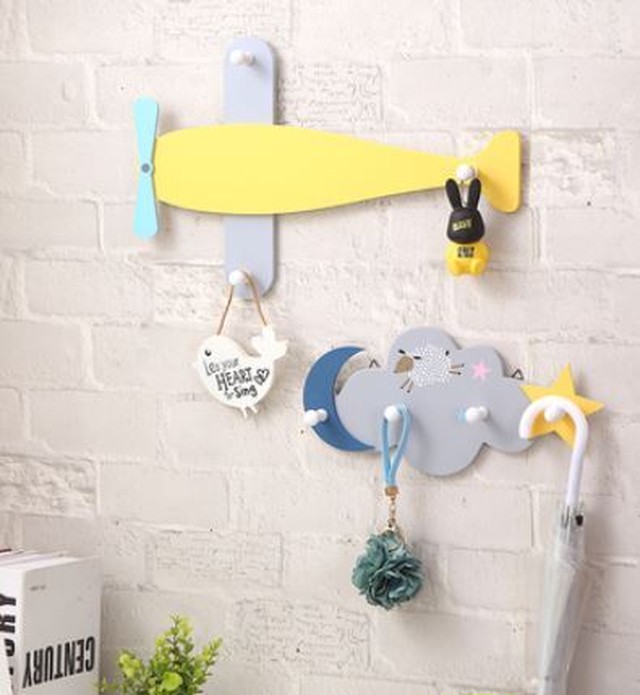 かわいい 壁掛けラック キッズ インテリア 家具 収納 フック 雲 クラウド 飛行機 プレーン Aki1294 Fulgeo