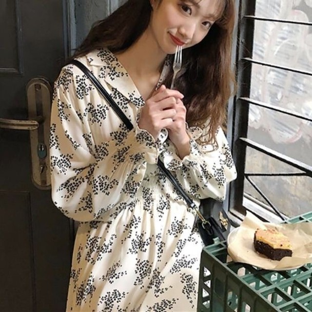 ワンピース レディース フレア ロング ロングワンピース ロング丈 長袖 春 レトロ きれいめ 上品 大きめ 大きいサイズ A667 Happinessshop ハピネスショップ レディース ファッション アイテム トレンド