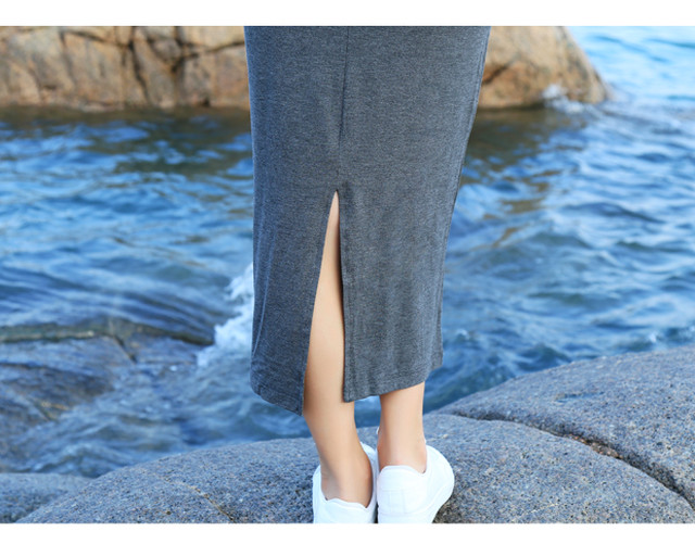 ワンピース ロングワンピース タイトワンピース カットソーワンピース 半袖 無地 シンプル ロング丈 スリット 春 夏 カジュアル G970 Mhf Clothes