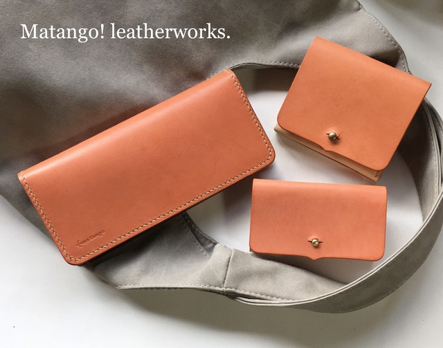実りの秋財布 革財布 長財布 アプリコットオレンジ レディース 財布 大人 上品 シンプル 経年変化 シンプル設計 ロングウォレット はるいろ 春財布 Matango Leatherworks