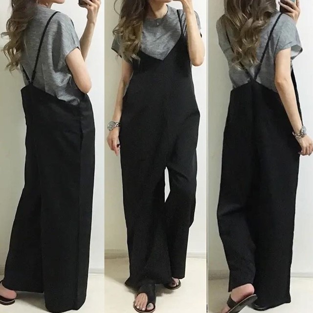 ツイルvネックサロペット ブラック Amellyon