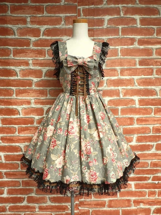 控えめお姫様のクラシカルフリルワンピース グレー Riflleshuffl