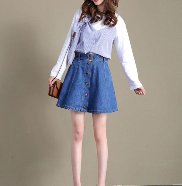 デニムスカート ハイウエスト ミニスカート レディース カジュアル フレアスカート ショート丈 Aライン 着回し 脚長効果 Lalas