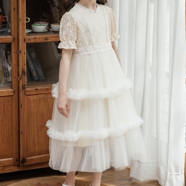 No 715 キッズ 女の子 シースルーワンピース レース フリル フレア ドレープ 透け感 可愛い おしゃれ 韓国子供服 韓国のプチプラレディース 子供服ショップ Sourire