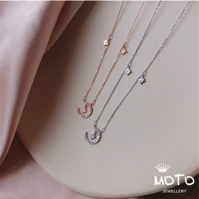 星月ネックレス ペンダント S925シルバー 鎖骨ネックレス 星月 チェーン ニッケルフリー ファッションきれい S925純銀製シンプル ジュエリー パーティー レディース スワロフスキー ジルコン アレルギー対応 925純銀製 プレゼント彼女 誕生日シンプル 記念日 スタームーン