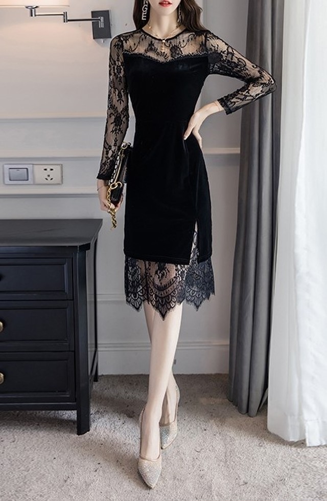 セクシー 花柄 レース ワンピース タイト ドレス A010 10 Command コマンドプラス