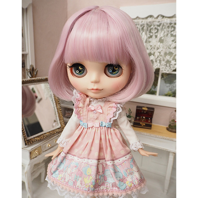 ブライス ウィッグ キューティ分け目ボブ ロリポップピンク 10インチ ドール Blythe Bonbon Rouge Doll Wig Shop