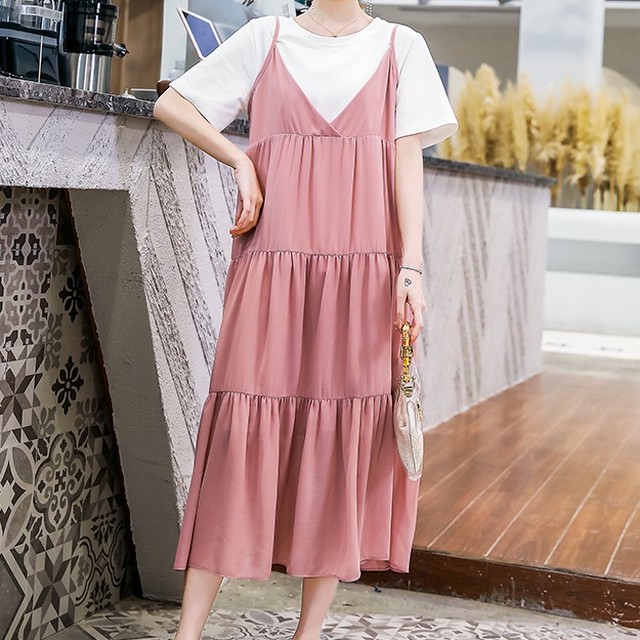 キャミワンピース 夏 ワンピース セットアップ 韓国 ファッション レディース パステルカラー キャミソール ロングワンピース ピンク グリーン フリル ワンピース プリーツロングワンピース 夏服 レディース Vestito