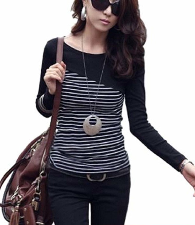 ボーダー ロンt 長袖 オシャレ カジュアル 斜め タイト ｔ シャツ レディース ぐるぐる