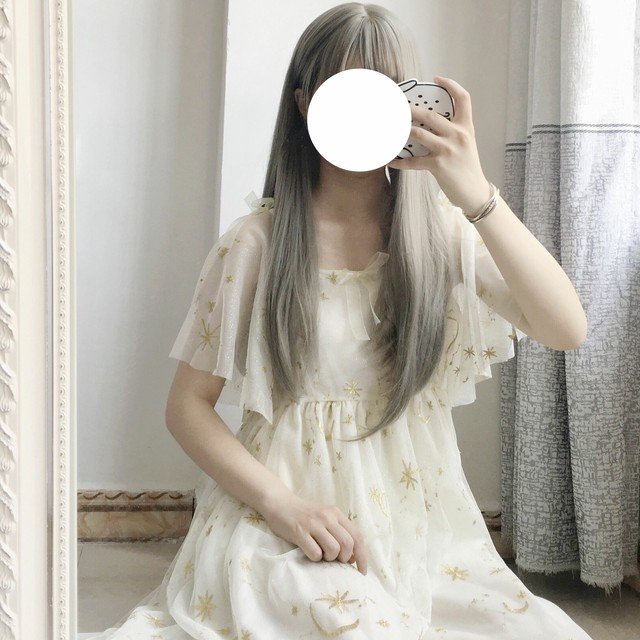 星座柄 シースルーワンピース 2色 星柄 半袖 ミニ丈 袖シースルー ゆめかわ ロリータ ガーリー More Lluze モア ルーゼ