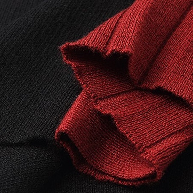 ワンピース ウール ニット ひざ丈 ラウンドネック 長袖 無地 Aライン サイドプリーツ アシンメトリー 大人可愛い きれいめ エレガント 秋冬 お出かけ デート オフィス 通勤 女子会 バイカラー ツートン Prism One プリズム ワン