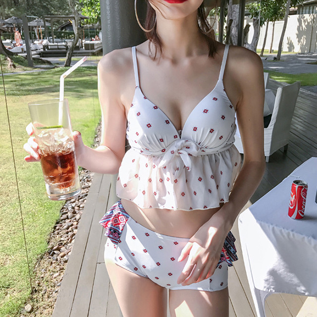レトロ ヴィンテージ風 クラシカル 韓国 水着 体型カバー 可愛い レディース 水着 タンキニ 大きいサイズ 40代 セット T004 Haln1057 胡蝶の夢 レトロ店