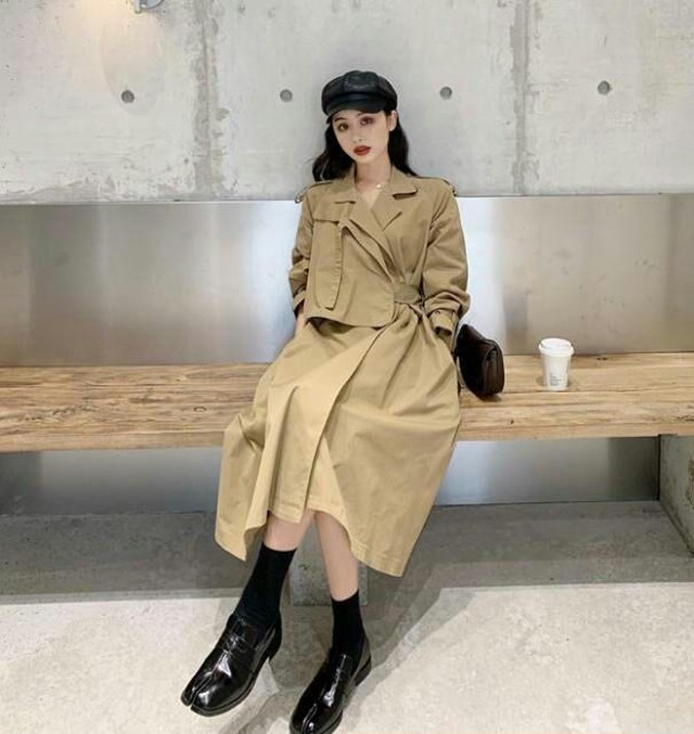 韓国 ファッション レディース トレンチコート アウター オーバーサイズ ワンピース Japan Classic Store