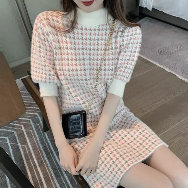 千鳥柄ニットワンピース Mignonange03