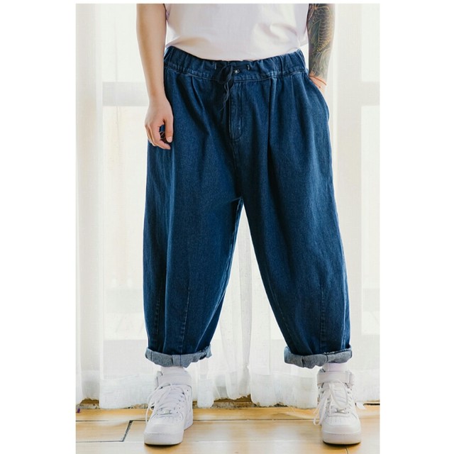 メンズ大きいサイズデニムワイドパンツ ブラック ブルー メンズファッションビッグ