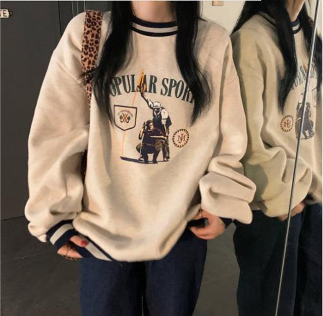 Yuzki 韓国ファッション シンプル カジュアル トップス トレーナー ストリート ストリート女子 レディースファッション 長袖 冬服 プチプラコーデ Yuzki Yuzki 韓国ファッション シンプル カジュアル トップス トレーナー ストリート ストリート女子 レディースファッション 長袖 冬服 プチプラコーデ Yuzki