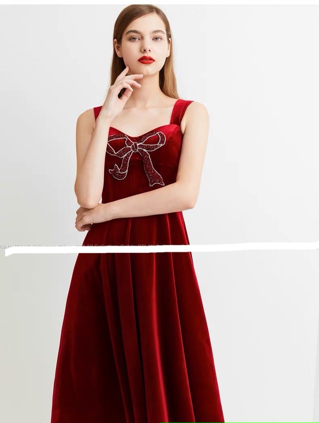 デコレーション 赤 レッド ベルベット ワンピース Xl ドレス パーティー リボン ベロア マキシ ロング Loveysmileshop